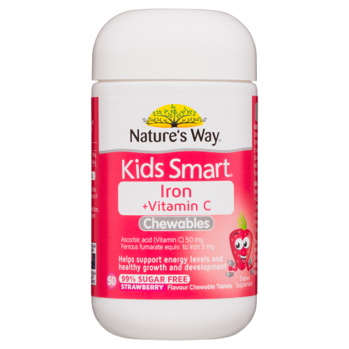 NATURE'S WAY - Kids Smart Iron + Vitamin C Strawberry Flavour - 50 Chewable Tablets
