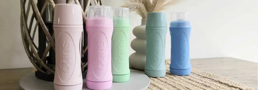 Subo Food Bottles Lifestyle Image of multiple bottles in different colours