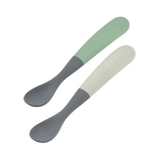 BEABA - 1st Stage Silicone Spoons Two - tone Travel Set (with case) - Mineral/Sage green - ThePharmacy - 1 - ThePharmacy