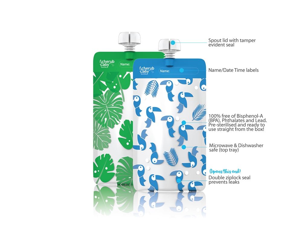 Cherub Baby On the Go Mini Food Pouches - Toucan Blue & Rainforest Green 10 pack - Cherub Baby - 3 - Baby & Kids - ThePharmacy