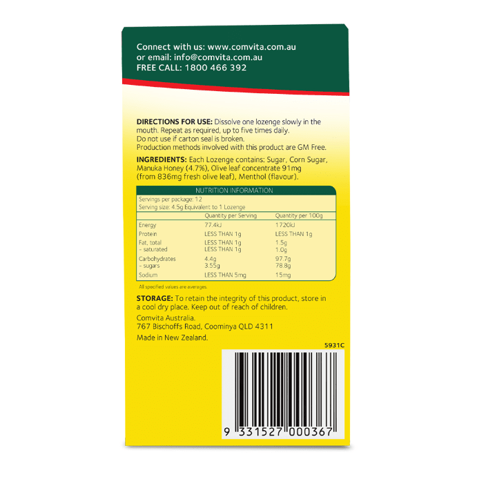 Comvita The Original Olive Leaf Lozenges with Manuka Honey 12 Lozenges - Comvita - 2 - Health - ThePharmacy