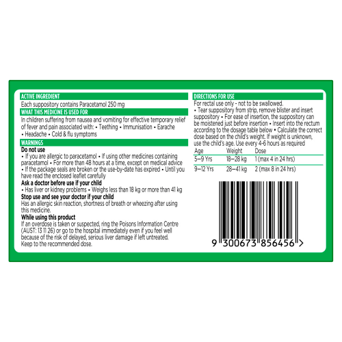 PANADOL - Children Suppositories 5 to 12 Years 250mg 10 Pack - Panadol - 2 - Health - ThePharmacy
