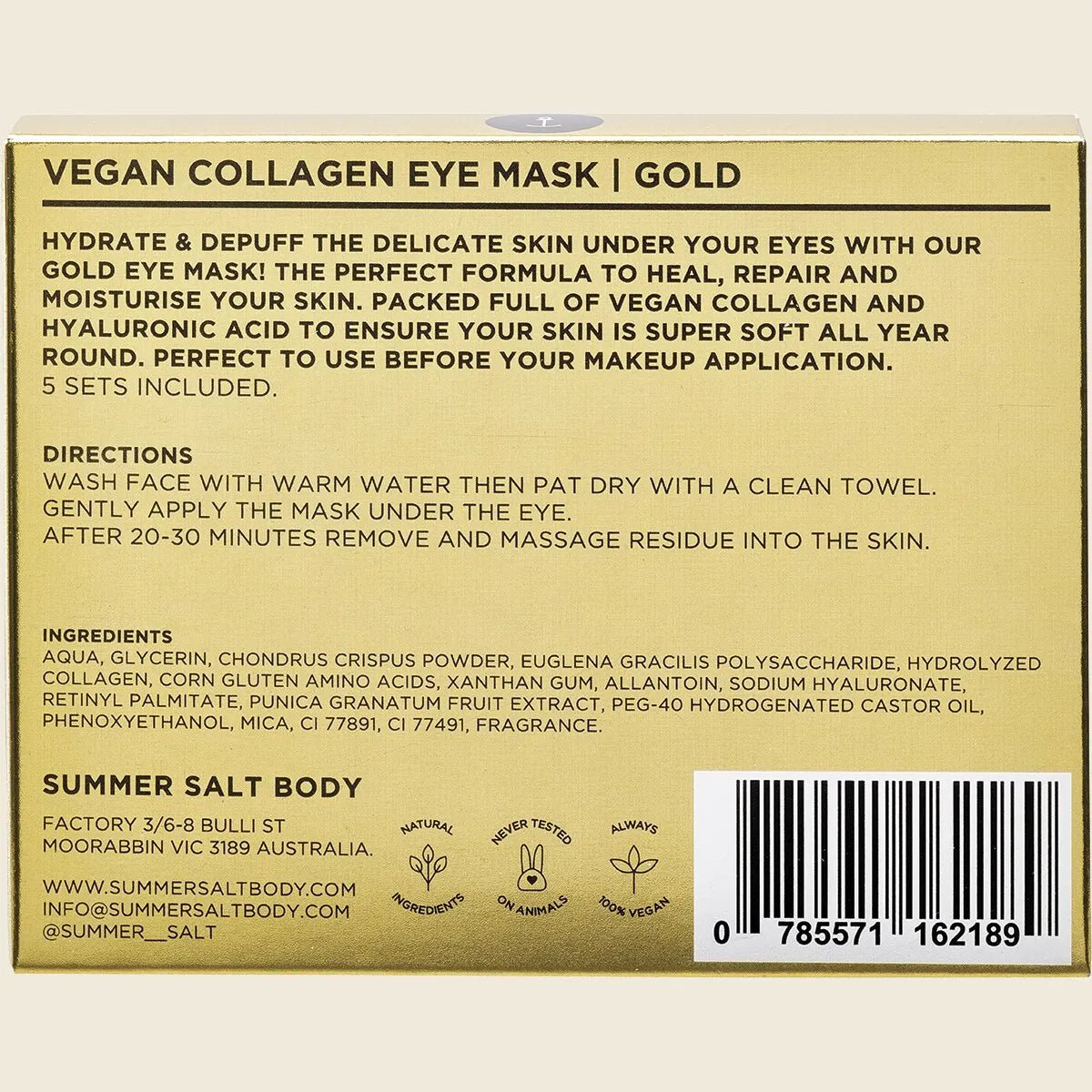 Summer Salt Body Vegan Collagen Eye Mask Sets Gold 5pk - Summer Salt Body - 2 - Beauty & Essentials - ThePharmacy