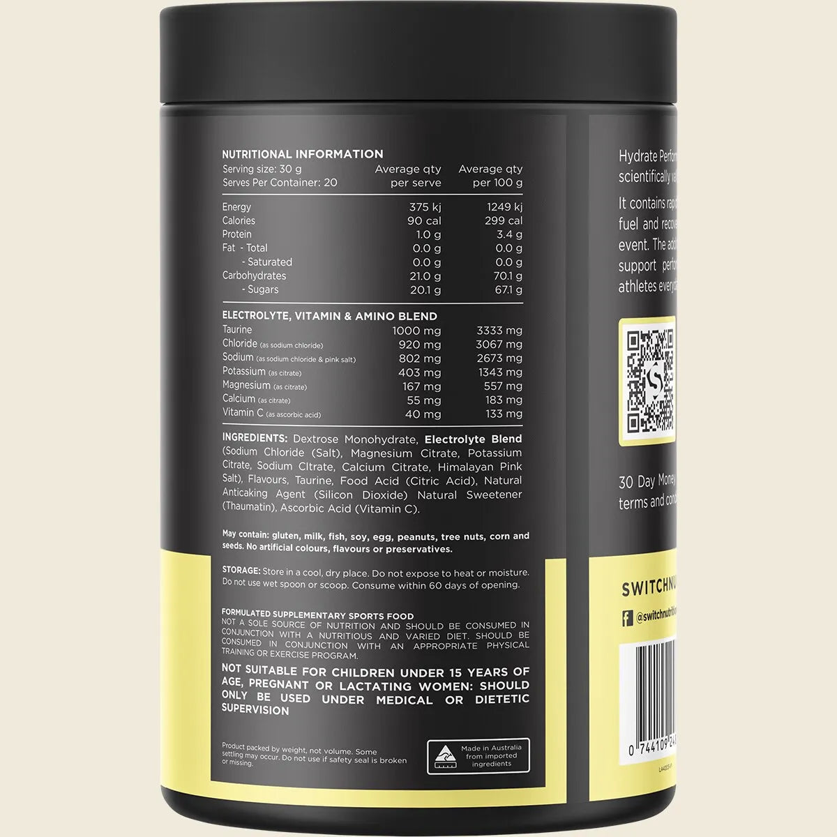 Switch Nutrition Hydrate Perform Electrolytes & Carbs 600g Tub - Switch - 6 - Health - ThePharmacy