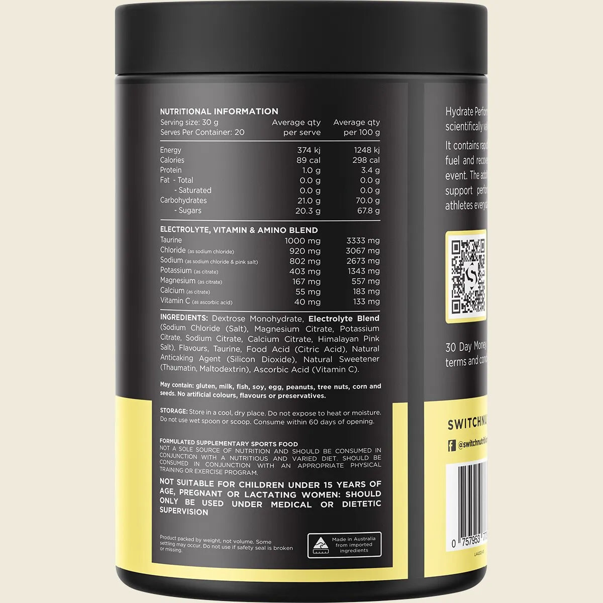 Switch Nutrition Hydrate Perform Electrolytes & Carbs 600g Tub - Switch - 4 - Health - ThePharmacy