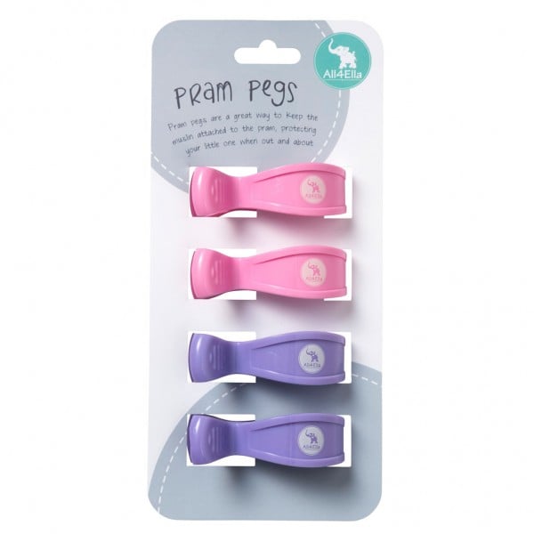 All4Ella Pram Pegs 4 Pack - Purple and Pink Pastel - All4Ella - 1 - Baby & Kids - ThePharmacy