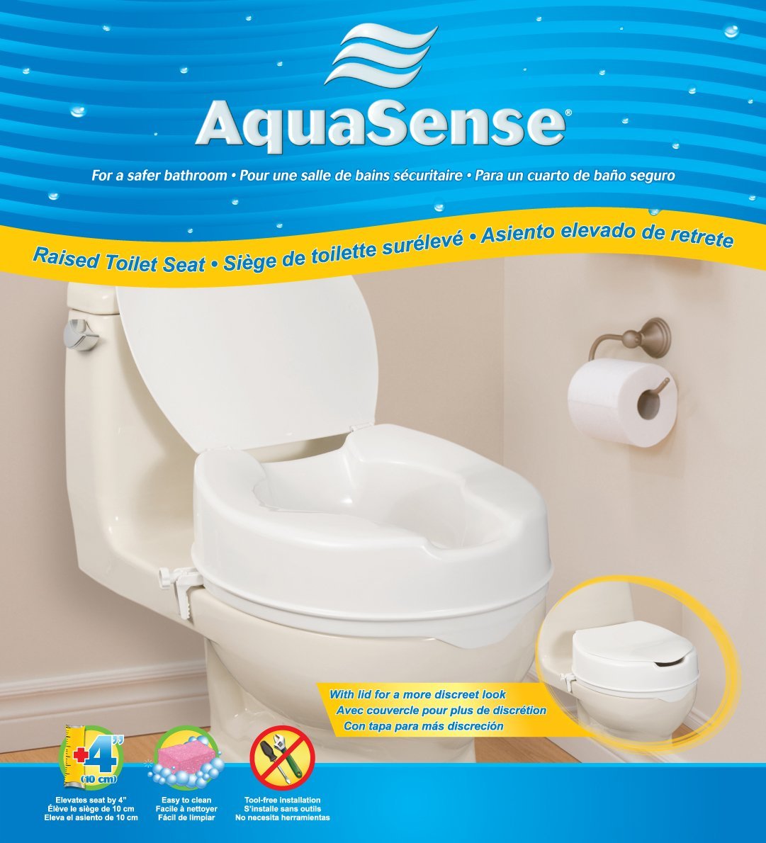 Aquasense Toilet Seat Raised with Lid - 10.2cm - Aquasense - 3 - Health - ThePharmacy