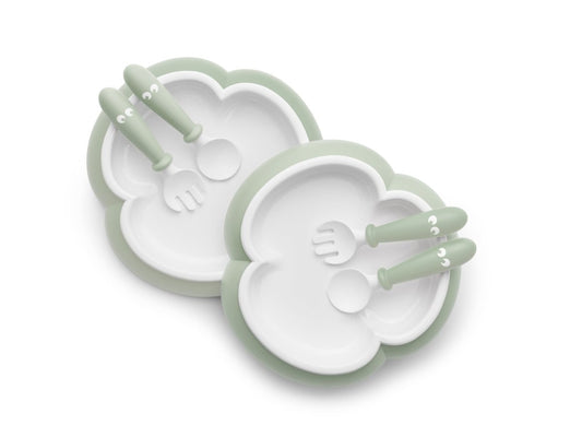 BabyBjorn Baby Plate, Spoon and Fork Set - Powder Green (2 pack) - BabyBjorn - 1 - Baby & Kids - ThePharmacy