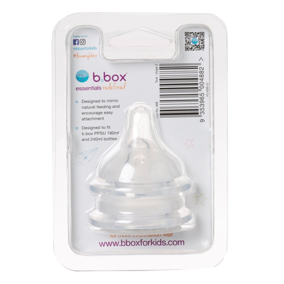 b.box Anti - Colic Teat Stage 1 0 - 2M (2 Pack) - B.Box - 3 - Baby & Kids - ThePharmacy