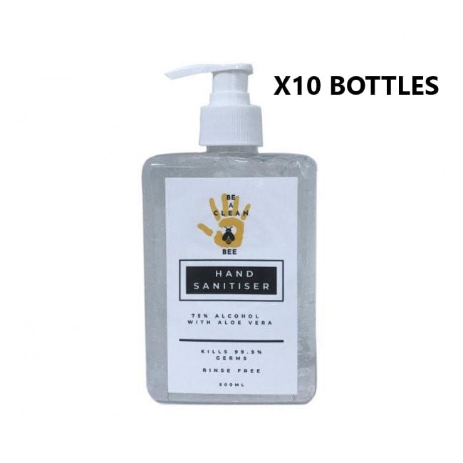 Be A Clean Bee 75% Alcohol Based Hand Sanitiser Gel containing Aloe Vera 500mL x 10 PACK - Be A Clean Bee - 1 - Health - ThePharmacy