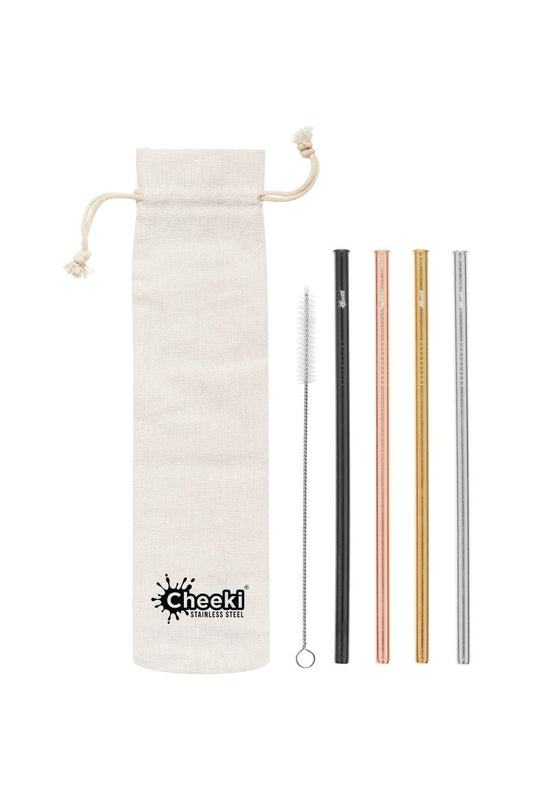 Cheeki Stainless Steel Straight Straws + Cleaning Brush - 4 pack (Silver, Gold, Rose Gold & Black) - Cheeki - 1 - Baby & Kids - ThePharmacy