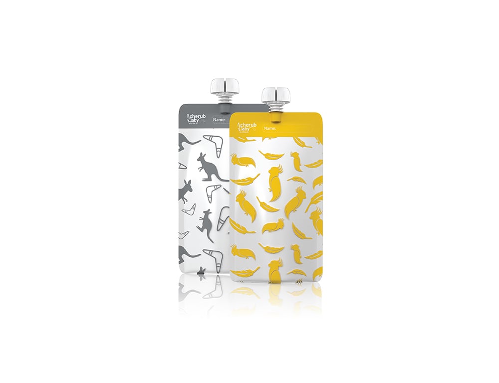 Cherub Baby On the Go Mini Food Pouches - Kangaroo Grey & Cockatoo Yellow 10 pack - Cherub Baby - 1 - Baby & Kids - ThePharmacy