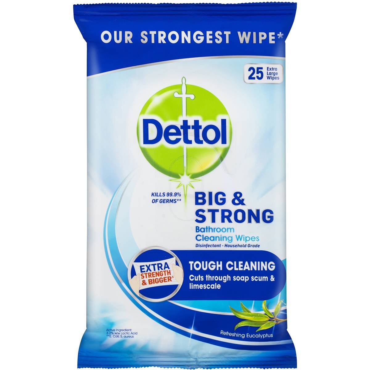 Dettol Big and Strong Bathroom Antibacterial Cleaning 25 Wipes Eucalyptus - OUT OF STOCK - END OF APRIL 2020 - Dettol - 1 - Health - ThePharmacy