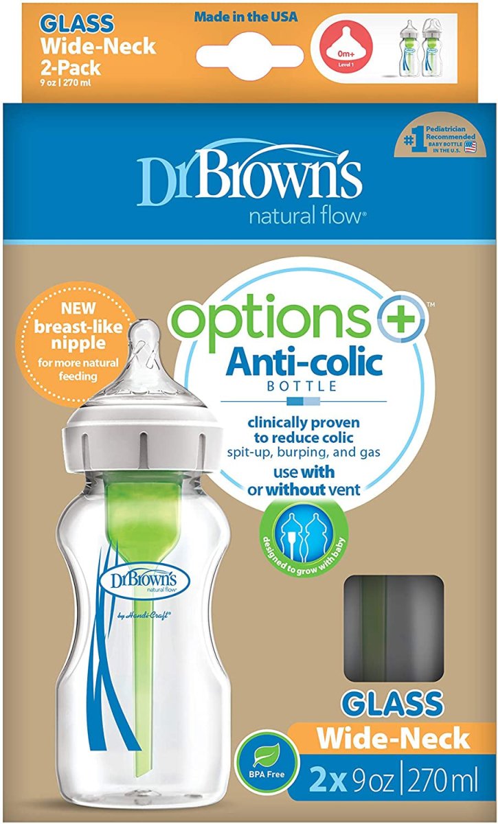 Dr Brown’s Options+ GLASS Wide Neck 270mL Baby Bottle (with Level 1 Teat) - Twin Pack - Dr Brown's - 2 - Baby & Kids - ThePharmacy