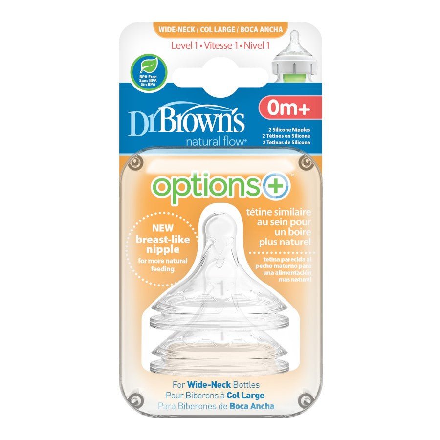 Dr Brown’s Options+ Wide Neck Baby Bottle Nipple - Level 1 0M+ (2 pack) - Dr Brown's - 2 - Baby & Kids - ThePharmacy