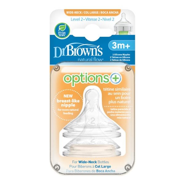 Dr Brown’s Options+ Wide Neck Baby Bottle Nipple - Level 2 3M+ (2 pack) - Dr Brown's - 2 - Baby & Kids - ThePharmacy