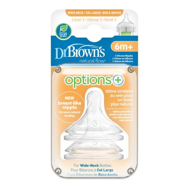 Dr Brown’s Options+ Wide Neck Baby Bottle Nipple - Level 3 6M+ (2 pack) - Dr Brown's - 2 - Baby & Kids - ThePharmacy