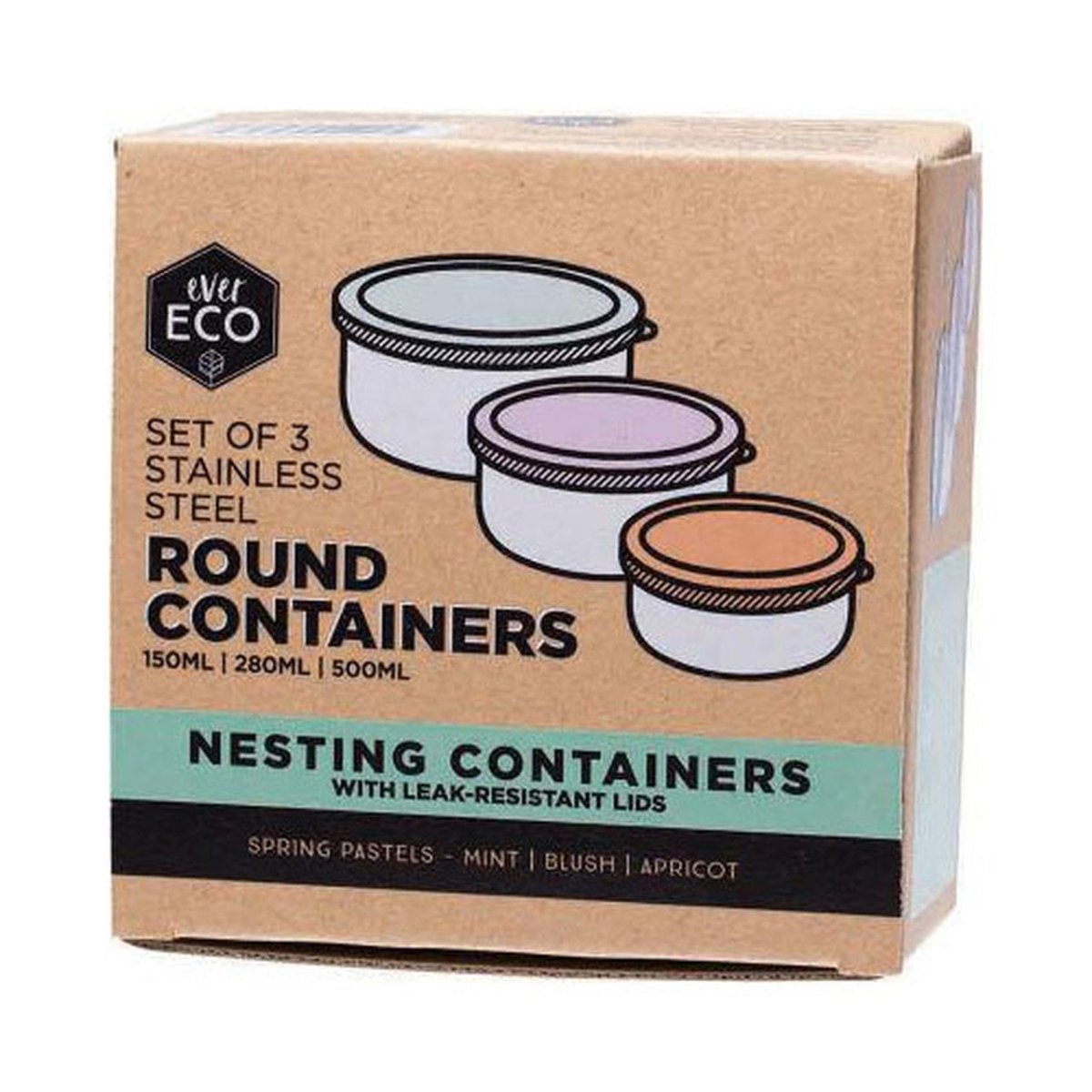 Ever ECO Stainless Steel Round Containers - Spring Pastels Set of 3 - ThePharmacy
