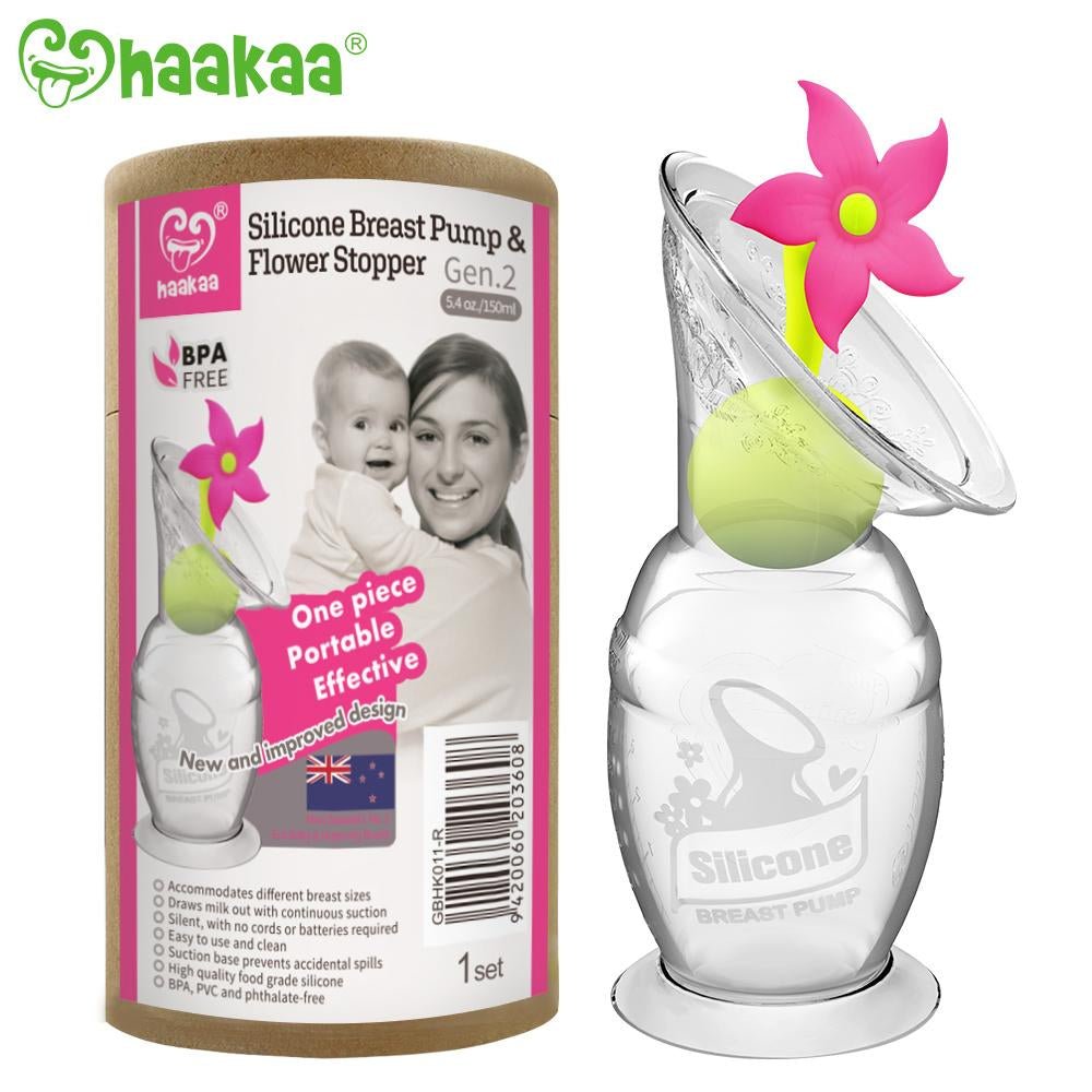 Haakaa Silicone Breast Pump 150mL & Pink Flower Stopper - Haakaa - 1 - Baby & Kids - ThePharmacy