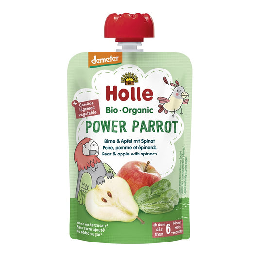 Holle Power Parrot Pouches - Pear with Apple & Spinach (100g x 12) - Holle - 1 - Baby & Kids - ThePharmacy