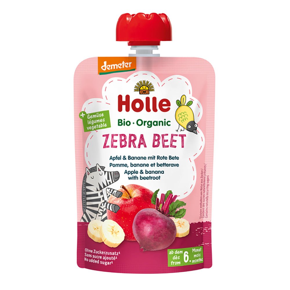 Holle Zebra Beet Pouches - Apple & Banana with Beetroot (100g x 12) - Holle - 1 - Baby & Kids - ThePharmacy