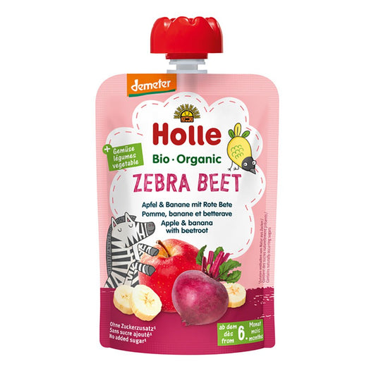 Holle Zebra Beet Pouches - Apple & Banana with Beetroot (100g x 12) - Holle - 1 - Baby & Kids - ThePharmacy