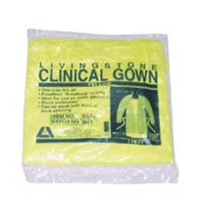 Livingstone Long Sleeve Isolation Gown with Tie, Dust Coat, Disposable, Nonwoven, Latex Free, Water Resistant, 40 gsm, Yellow - ThePharmacy