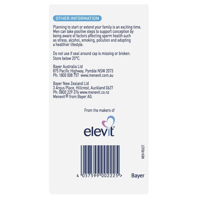 Menevit Pre - Conception Sperm Health - 90 Capsules - Menevit - 4 - Vitamins - ThePharmacy