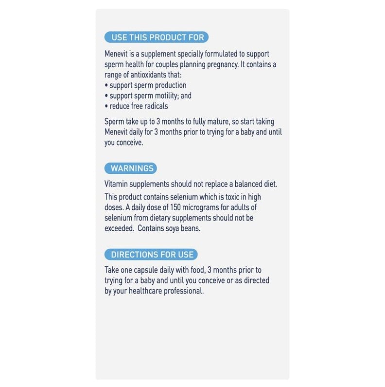 Menevit Pre - Conception Sperm Health - 90 Capsules - Menevit - 2 - Vitamins - ThePharmacy