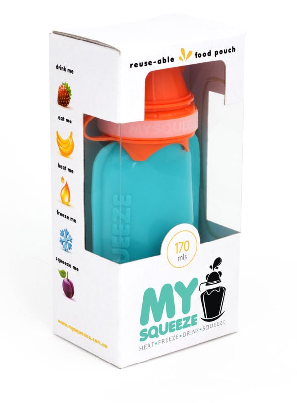 My Squeeze 170mL Reusable Food Pouch - Orange Lid Aqua Body - My Squeeze - 7 - Baby & Kids - ThePharmacy