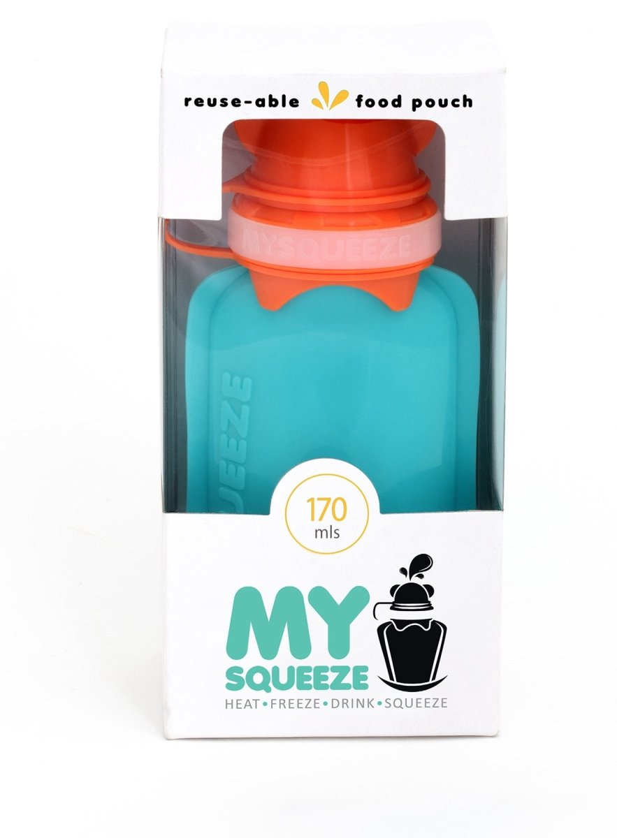 My Squeeze 170mL Reusable Food Pouch - Orange Lid Aqua Body - My Squeeze - 1 - Baby & Kids - ThePharmacy