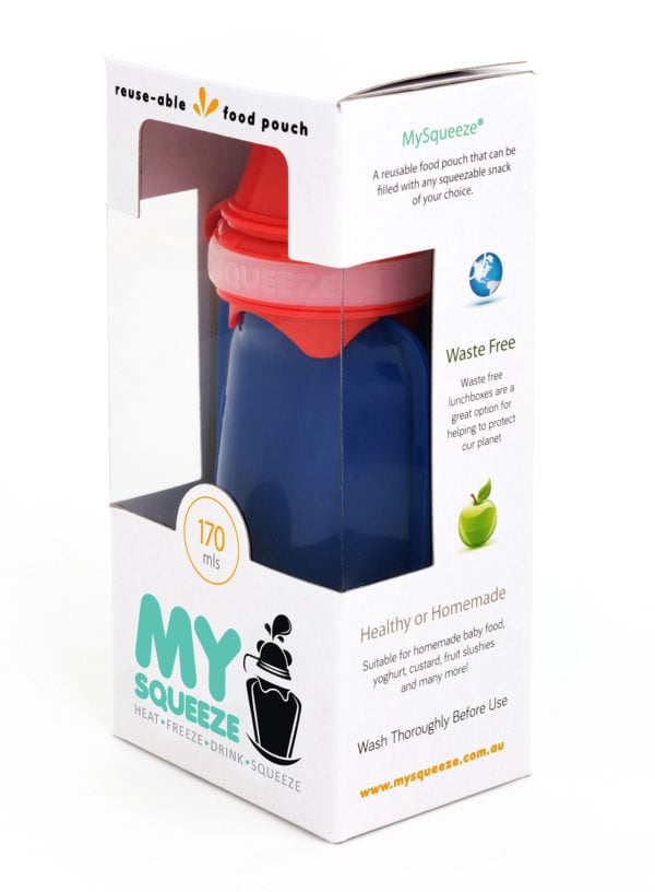 My Squeeze 170mL Reusable Food Pouch - Red Lid Blue Body - My Squeeze - 6 - Baby & Kids - ThePharmacy