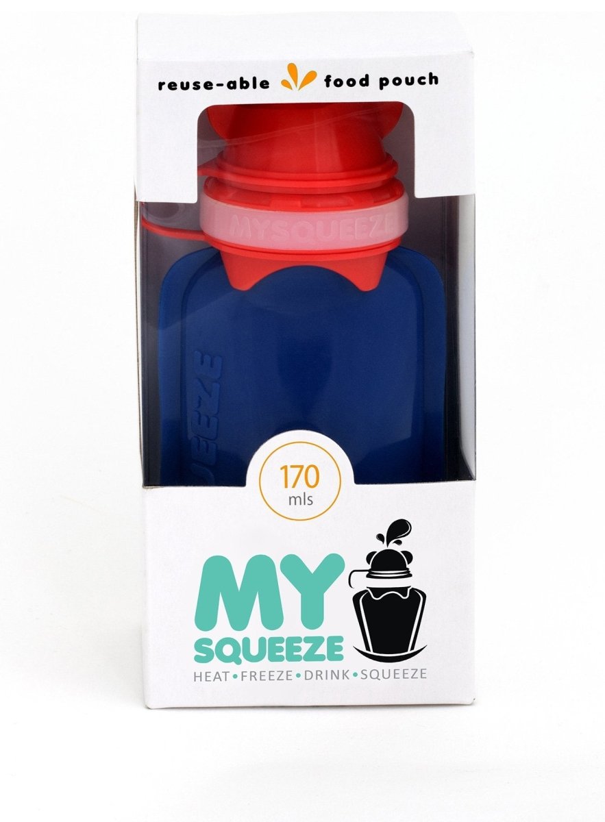 My Squeeze 170mL Reusable Food Pouch - Red Lid Blue Body - My Squeeze - 1 - Baby & Kids - ThePharmacy