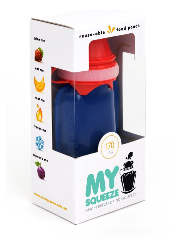 My Squeeze 170mL Reusable Food Pouch - Red Lid Blue Body - My Squeeze - 7 - Baby & Kids - ThePharmacy