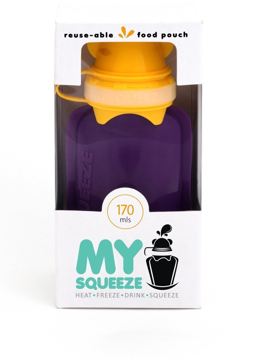 My Squeeze 170mL Reusable Food Pouch - Yellow Lid Purple Body - My Squeeze - 1 - Baby & Kids - ThePharmacy