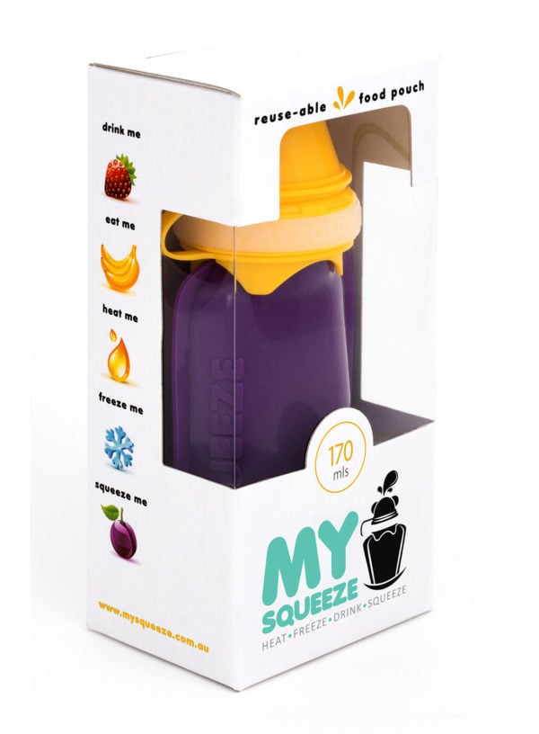 My Squeeze 170mL Reusable Food Pouch - Yellow Lid Purple Body - My Squeeze - 7 - Baby & Kids - ThePharmacy