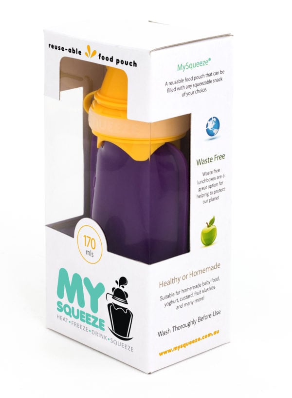 My Squeeze 170mL Reusable Food Pouch - Yellow Lid Purple Body - My Squeeze - 6 - Baby & Kids - ThePharmacy
