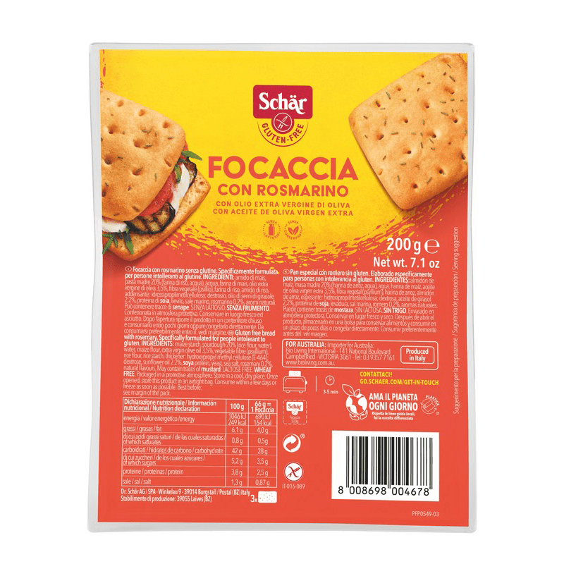 Schar Focaccia Bread Rolls with Rosemary 200g (3x66g) x 5 - Dr Schar - 1 - More - ThePharmacy