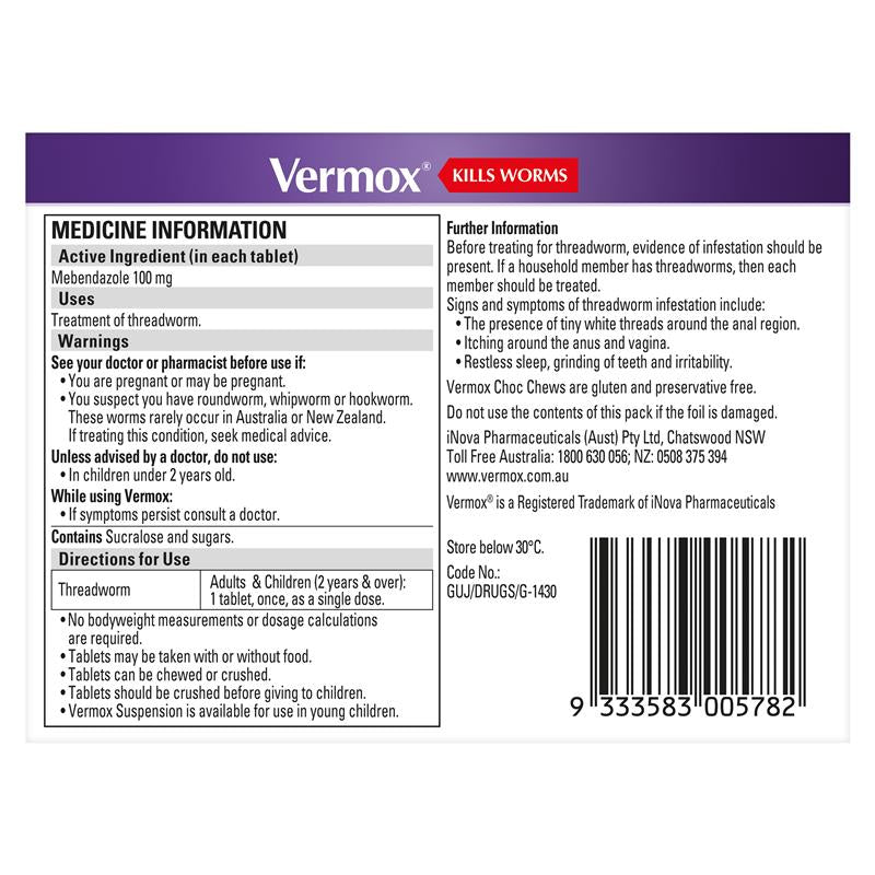 Vermox Choc Chews 4's - Vermox - 2 - Health - ThePharmacy