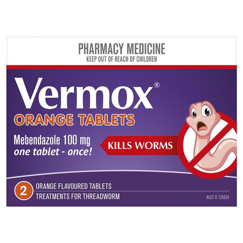 Vermox Worm Treatment 100 mg 2 Tablets - Vermox - 1 - Health - ThePharmacy