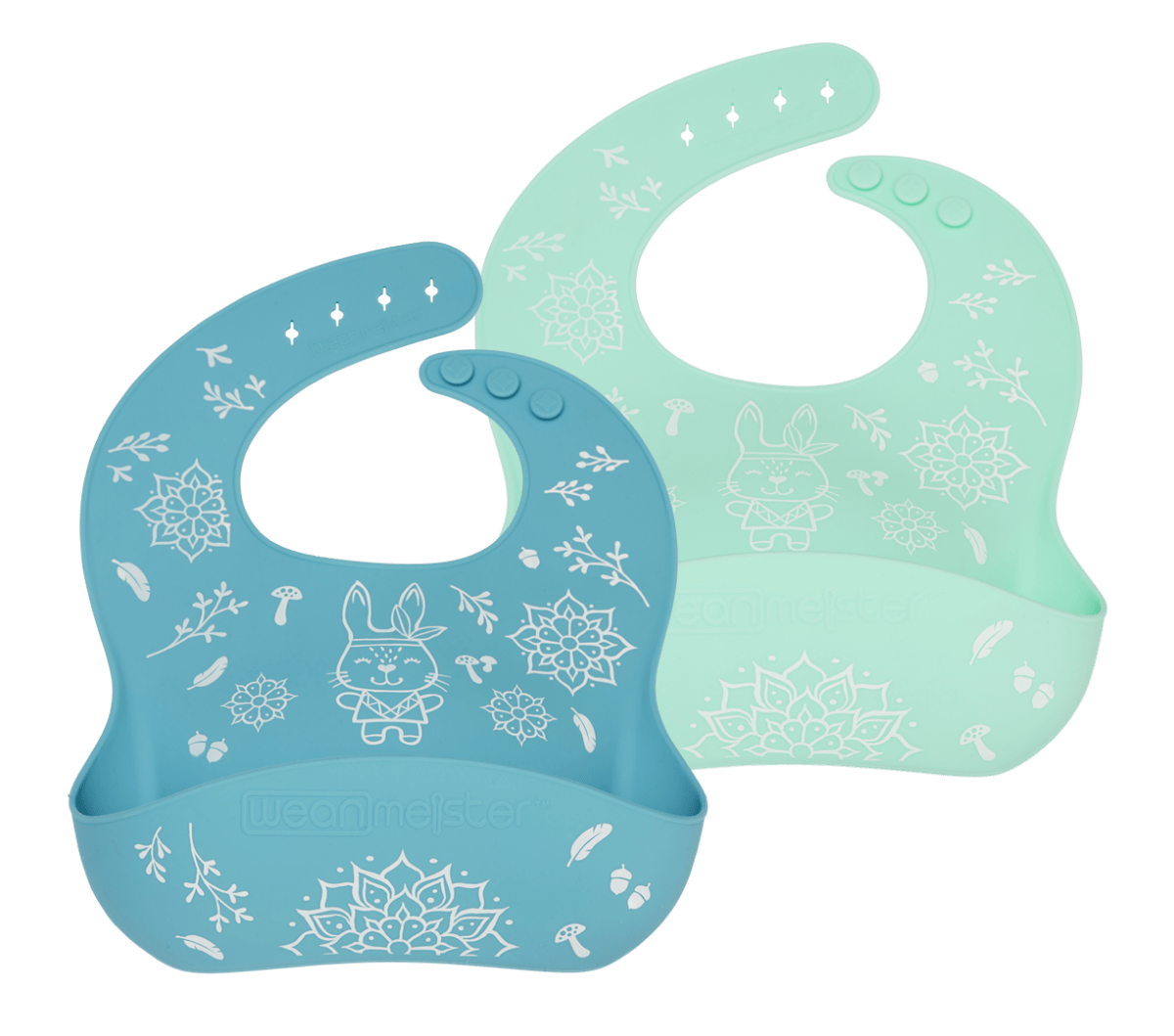 WeanMeister EasyRinse Baby Feeding Bibs - Turquoise / Blue - Bohemian Bunny - Wean Meister - 1 - Baby & Kids - ThePharmacy