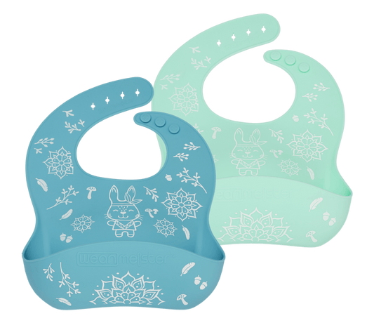 WeanMeister EasyRinse Baby Feeding Bibs - Turquoise / Blue - Bohemian Bunny - Wean Meister - 1 - Baby & Kids - ThePharmacy